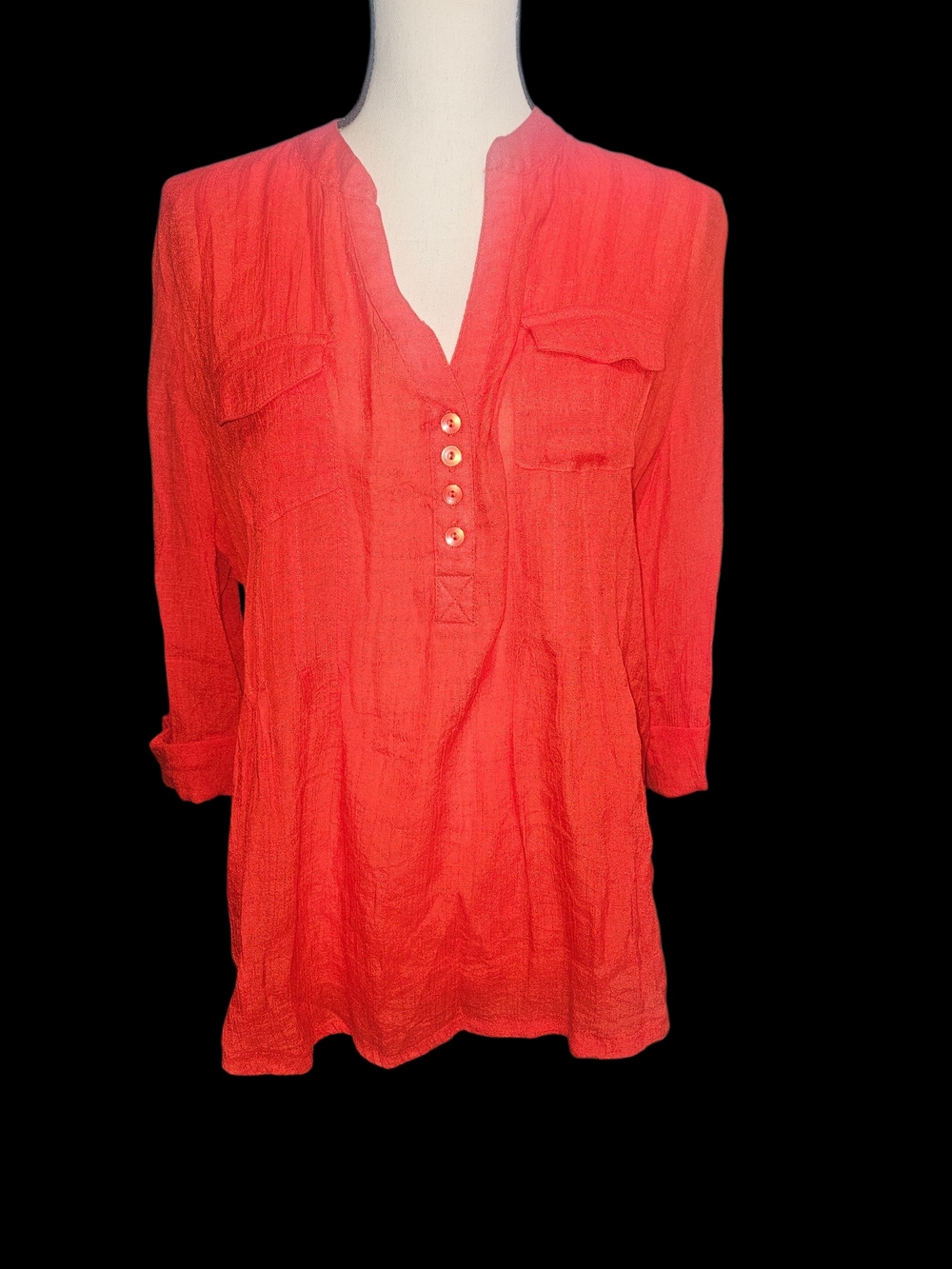 Women's Coral Button-Front Tunic Top